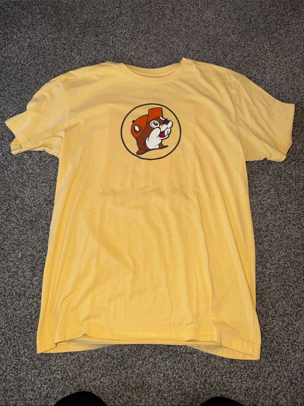 Men's Short Sleeve Yellow Graphic Tee with Embroidered Mascot